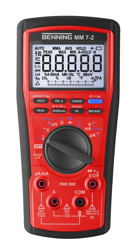 Benning MM 7-2 True RMS Digital Multimeter (Digital Display, Max. Voltage Measuring Range DC 1000 V, Optical and Acoustic Socket Control) 44690