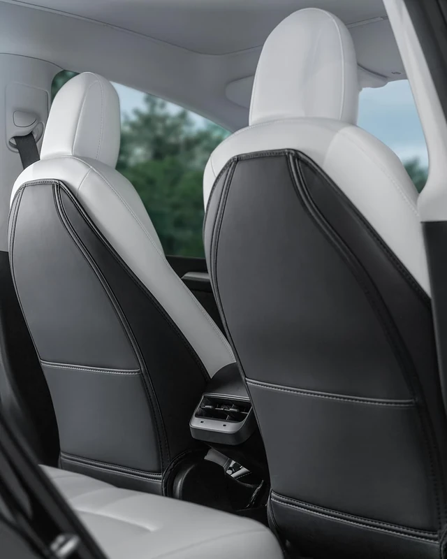 EVandCAR Tesla Model 3/Y/2021+S Leather Seat Back Protector, Wear-Resistant Car Kick Mats with Organizer Pocket, Set of 2