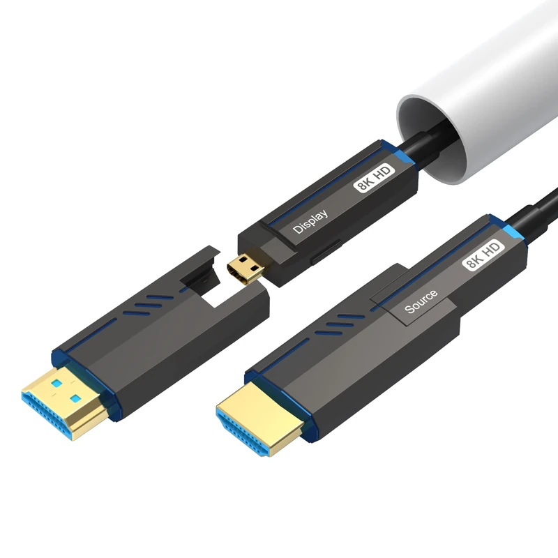 ecjtu 8K Fiber Optic HDMI Cable 82ft/25m, Detachable Long HDMI 2.1 Cable with Dual Micro HDMI Connectors, 8K@60hz 4K@120hz, HDCP 2.3 2.2, eARC, HDR10, 48Gbps Ultra High Speed