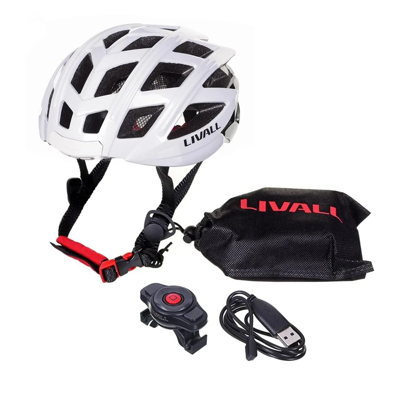 LIVALL BH60SE Smart Bike Bluetooth Cycle Helmet With Wireless Handlebar Remote Control, Black Bicycle Helmet, White