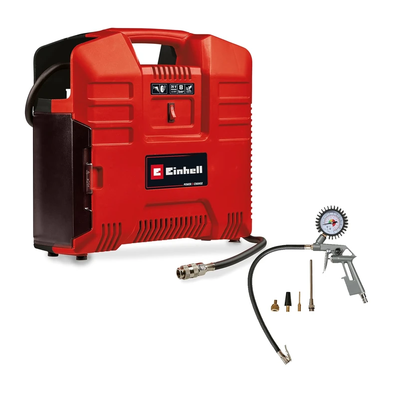 Einhell Power X-Change Oil-Free Cordless Tyre Inflator Air Compressor - 36V Portable Electric Air Pump, 8 Bar - TE-AC 36/8 Li of Set Solo Case Compressor (Battery Not Included)