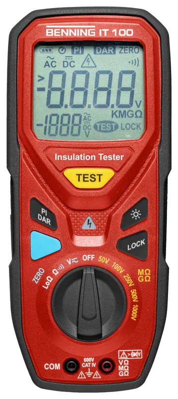 Benning IT 100 44107 Insulation and Resistance Meter for Isolation/Low Resistance Measurements, Max Voltage Measuring Range DC 600V