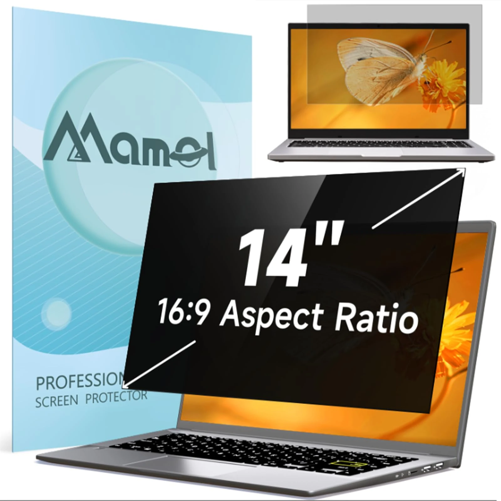 Mamol Laptop Privacy Screen 14 Inch 16:9 Aspect, Anti Glare Blue Light Privacy Filter Protector, Removable 14inch Security Shield Compatible With Hp/Dell/Acer/Lenovo/ThinkPad/Samsung/Asus/Sony