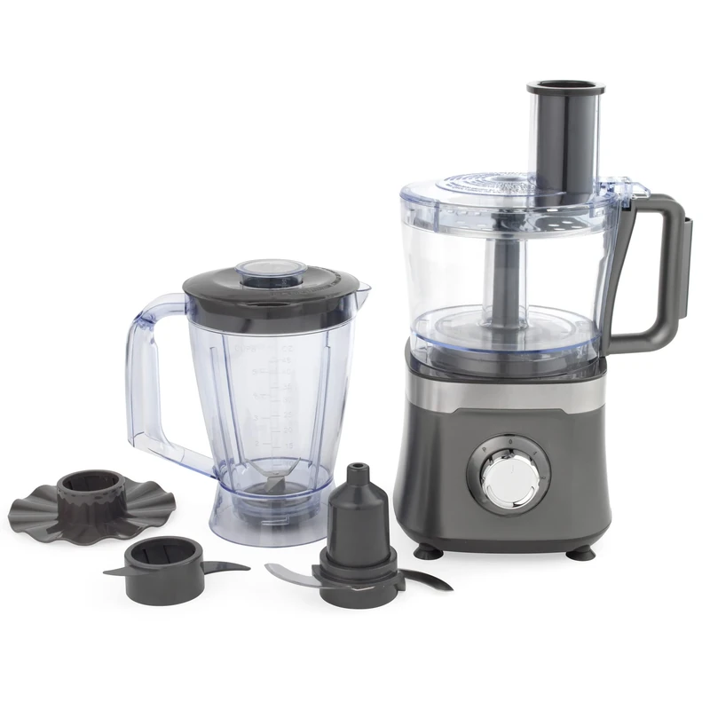 Salter EK5115GUNMETAL 2-In-1 Food Processor and Blender - 800W, 1.5L Bowl, 1.4L Blender Jug, Emulsifying, Dough and Chopping Blades, Slicing and Grating Discs, 2 Speeds & Pulse Function, Cosmos Grey