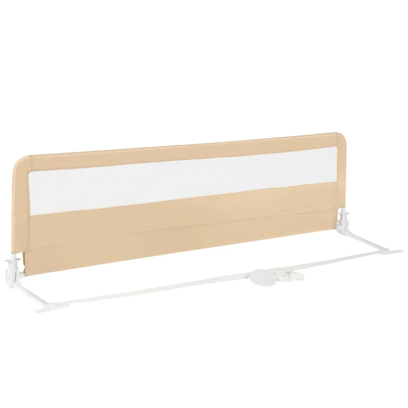 GYMAX 180CM Baby Bed Guard, Foldable Mesh Bedside Guardrail (Beige) - Image 1