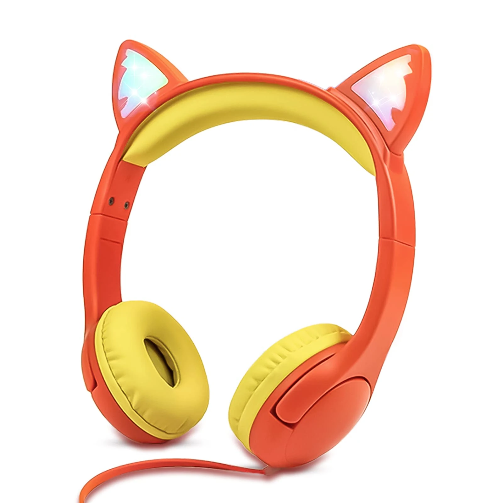 Olyre Kids Headphones Children Girls Boys Teens with LED Light Up, Adjustable On Ear Headphones 3.5mm Jack Compatible School Cellphones Computer MP3/4 Tablets/E-Readers- Orange/Yellow