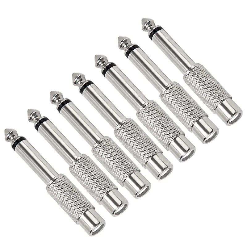 KUOQIY 7 PCS RCA Female to 6.35mm (1/4 inch) Male Audio Adapter, 6.35mm Male Mono TS Jack Plug to RCA Female Interconnect Audio Adapter, Nickel Plated