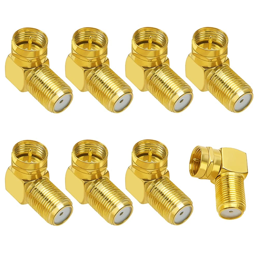 KUOQIY 8 PCS F-Type Right Angle Adapter, Right-Angled SAT Adapter Set, Gold Plated 90° Female to Male Connector, Right Angle Gold Plated F-Type Coaxial RG6 Adapter