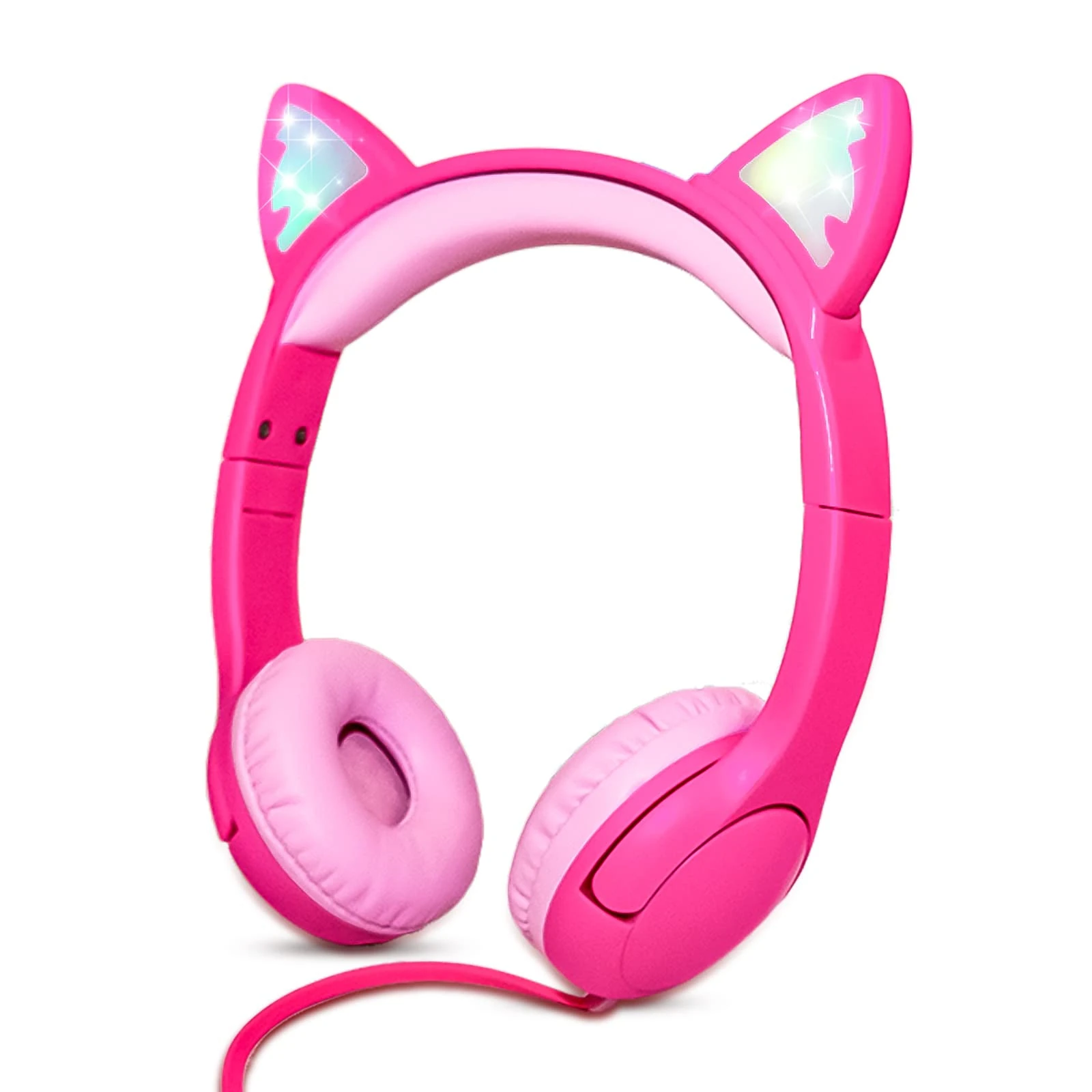 Olyre Toddlers Headphones with Microphone - 85dB Safe Volume Limited and LED Light Up Cat ears,Wired over ear headphones for Kids with Sharing interface, Boys/Girls/School/Travel - Rose