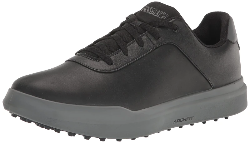 Skechers Men's Drive 5 Lx Arch Relaxed Fit Spikeless Waterproof Golf Shoe Sneaker, Black Grey, 7.5 UK