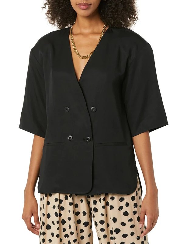 TEREA Women's Brooke Double Breasted Blouse, Black, S - Image 1