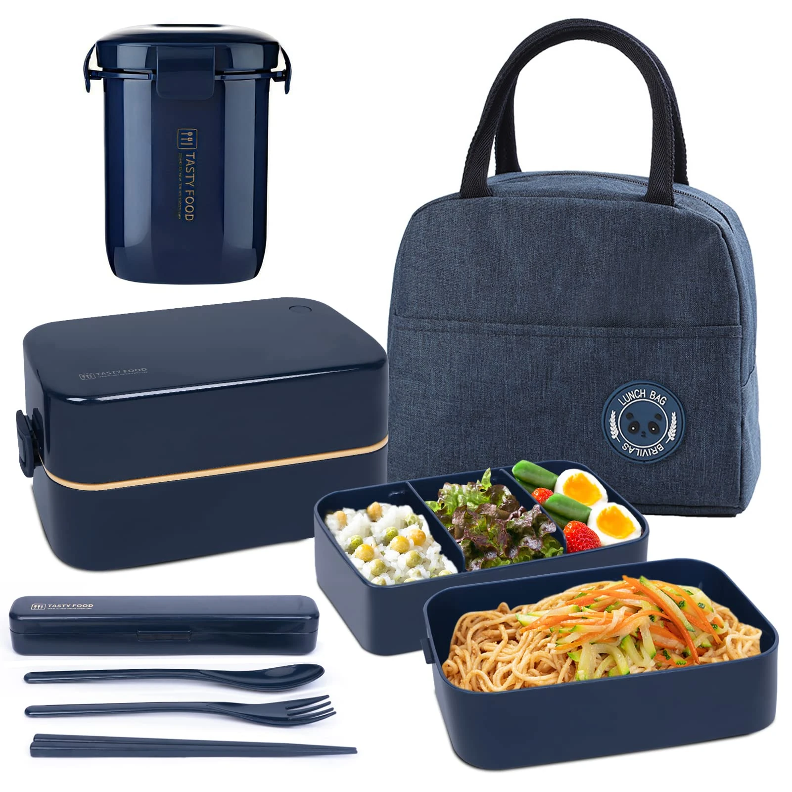 UHAPEER 2 Tier Lunch Box Bento Box with Lunch Bag | Cutlery, Bento Lunch Boxes with Adjustable Compartments for Adults and Kids, Portable Leakproof Food Container Lunchbox for Work and School