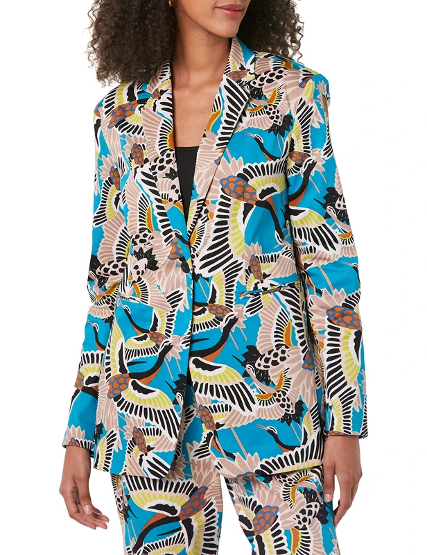 TEREA Women's Catalina Blazer, Enamel Blue Crane Print, XL