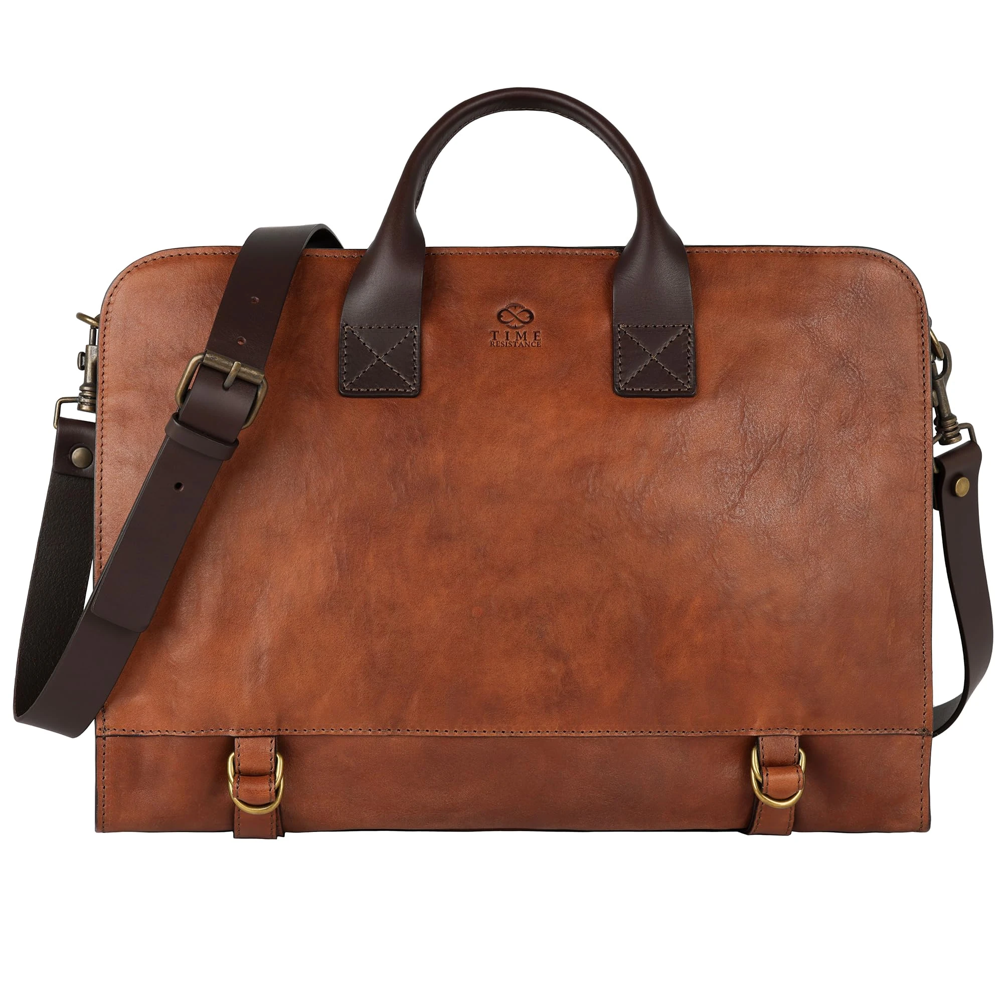Time Resistance Leather Briefcase - Bag for Laptop Attache Case - Messenger Bag for Men and Women