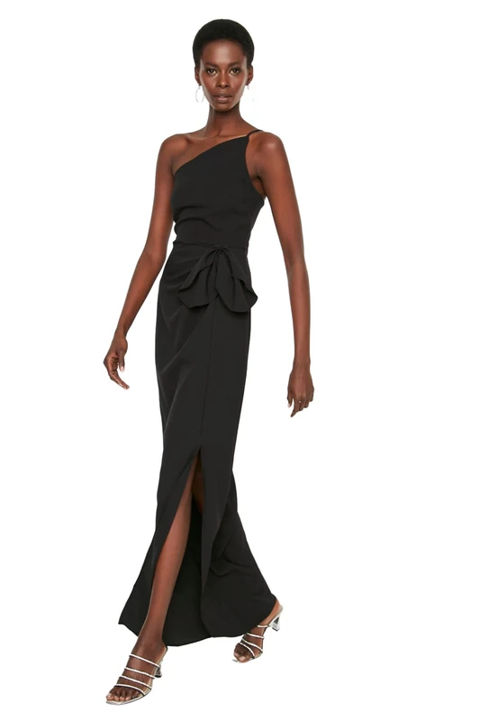 Trendyol FeMan Maxi Shift Regular fit Woven Evening Dress Schwarz