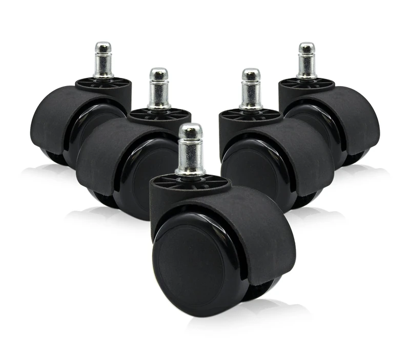 Set of 5 Swivel Rubber Wheels for Office Chairs and Gaming Wheels for All Floor Types Resistant up to 150 kg Load, Size 11 mm Diameter - Ofituria (10 Sets)
