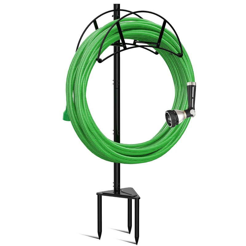 Meykwod Garden Hose Stand, Hose Hanger Freestanding, Water Hose Holder Stake, In ground Heavy Duty Hose Organizer Outdoor, Hose Rack for Outside Yard, Sturdy to Hold 150ft Hose (Metal, Black)