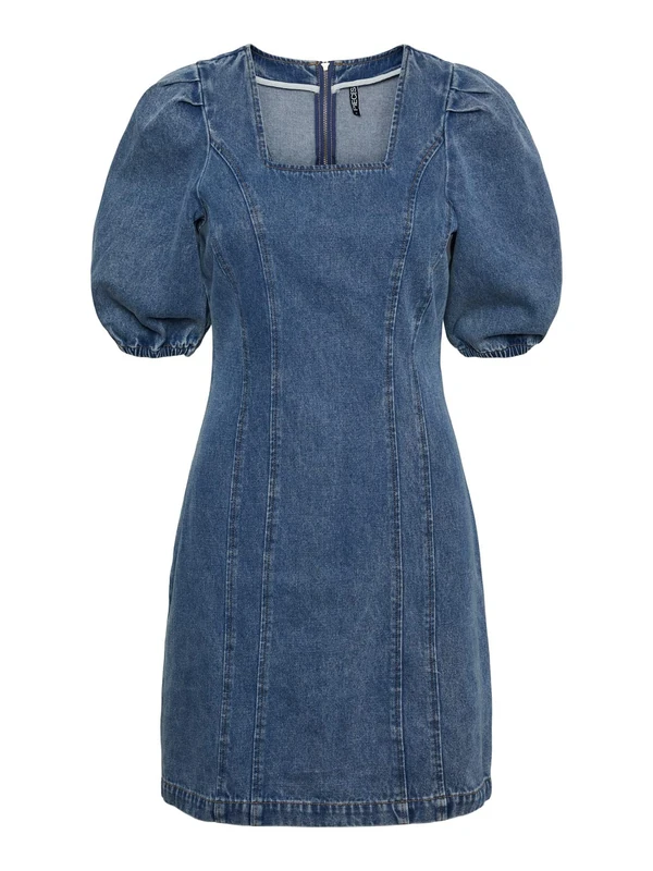 PIECES PCBRU SS Square Neck Dress BC, Medium Blue (Medium Blue Denim), L