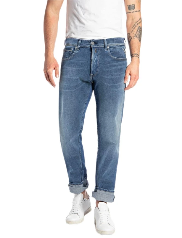 REPLAY Men's Grover Powerstretch Denim Jeans, 009 Medium Blue, 3034, 009 Medium Blue, 30 W/34 L
