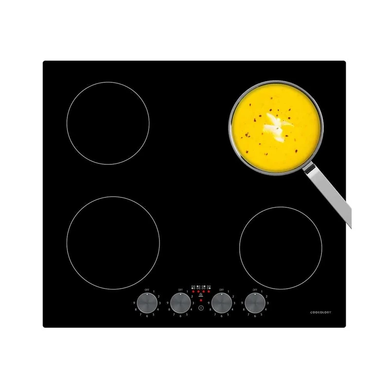Cookology CIK602 60cm Induction Hob in Black - 6000W - 4 Zone Cooktop - Ceramic Glass - 9 Power Levels - Rotary Dial Controls - Residual Heat Indicator