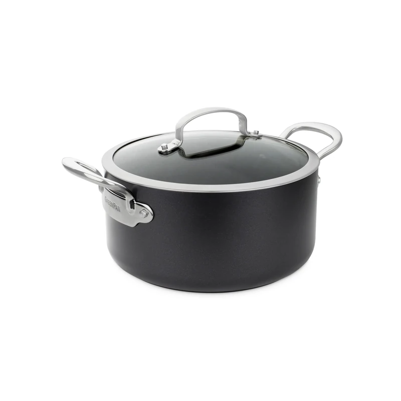 GreenPan Barcelona Hard Anodized Healthy Ceramic Nonstick 20 cm/3.1 Litre Casserole Pot with Glass Lid, PFAS Free, Stainless Steel Handle, Extra Strong Scratch Resistant, Induction, Oven Safe, Black