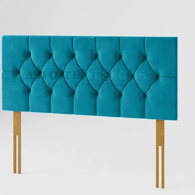 Chesterfield Padded Lined Divan Bed Headboard | Plush Velvet Headboards for 4ft6 Double Bed Frame | Elegant design wooden material headboards for beds (Mallard, 4ft6 Double Height-20inch)