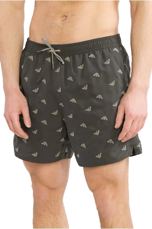 Emporio Armani Swimwear Men's All Over Embroidery Eagle Boxer Shorts Swim Trunks, Dark Land, 48, Dark Land