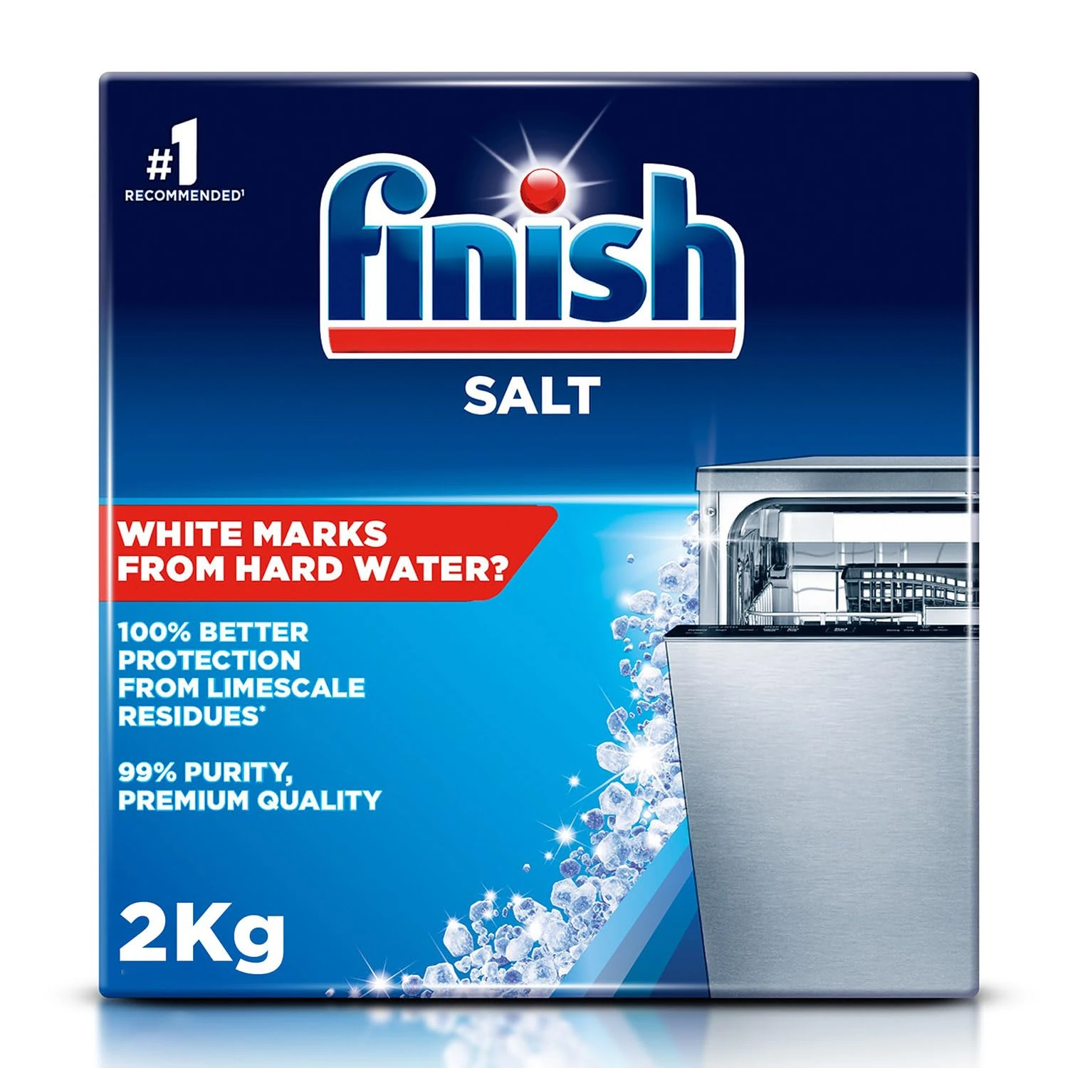 Finish, Dishwasher Salt, 2kg, Prevents Limescale and White Residue, Effective Against Hard Water, for Cleaner and Shinier Dishes vs Dishwasher Tablets Alone