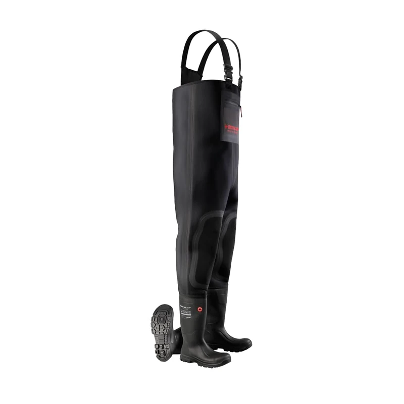 DUNLOP Purofort FieldPRO - Unisex Full Safety Neoprene Chest Wader Work Boot, Black, Waterproof Wellie with Adjustable Shoulder Strap and Steel Toecap for Construction, Farm and Fishing - EU48, UK13 - Image 1