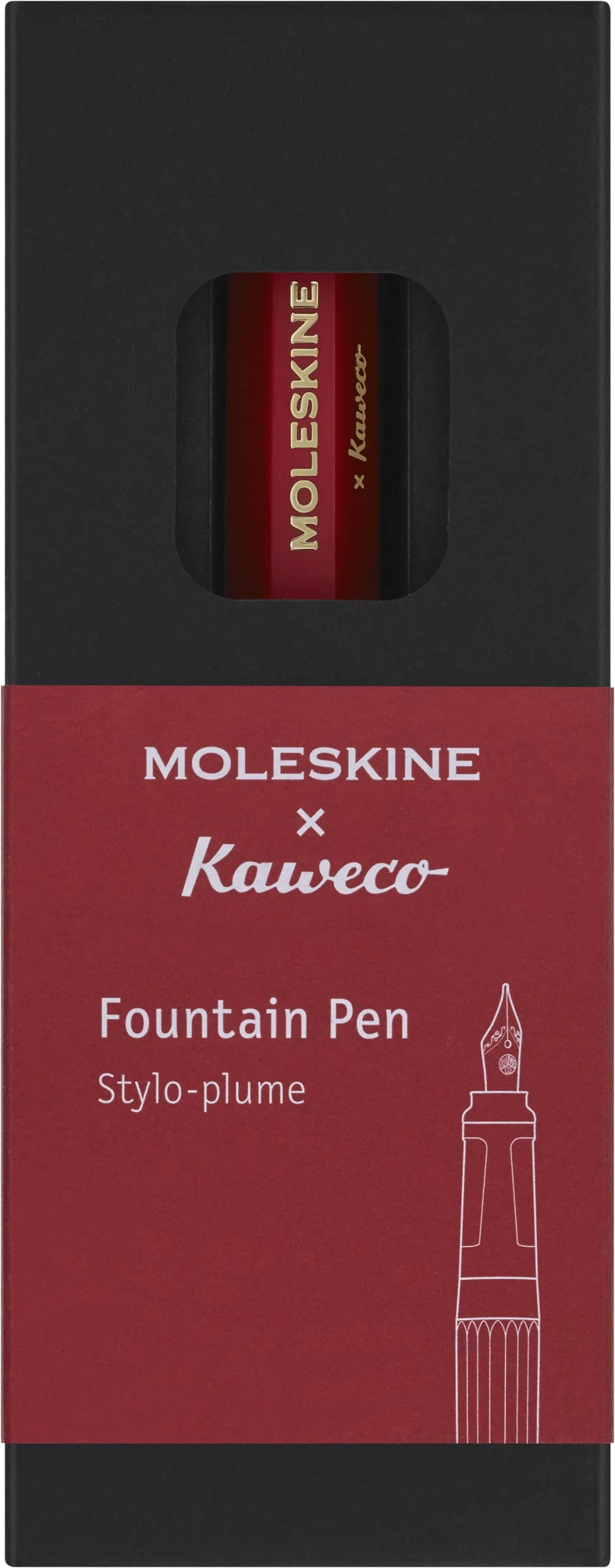 Moleskine x Kaweco Fountain Pen in ABS plastic with Gold-Plated Size M Nib for Writers, Note-Takers, Blue Ink Cartridge Included, Color Red