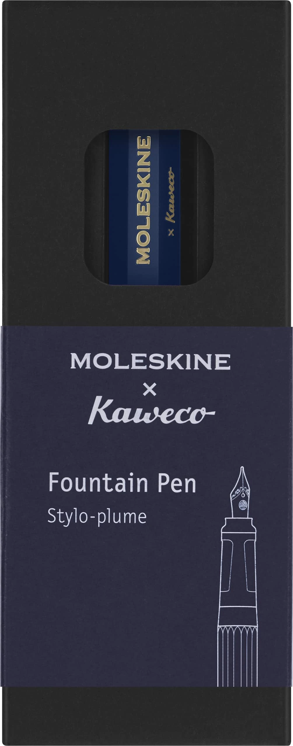 Moleskine x Kaweco Fountain Pen in ABS plastic with Gold-Plated Size M Nib for Writers, Note-Takers, Blue Ink Cartridge Included, Color Blue