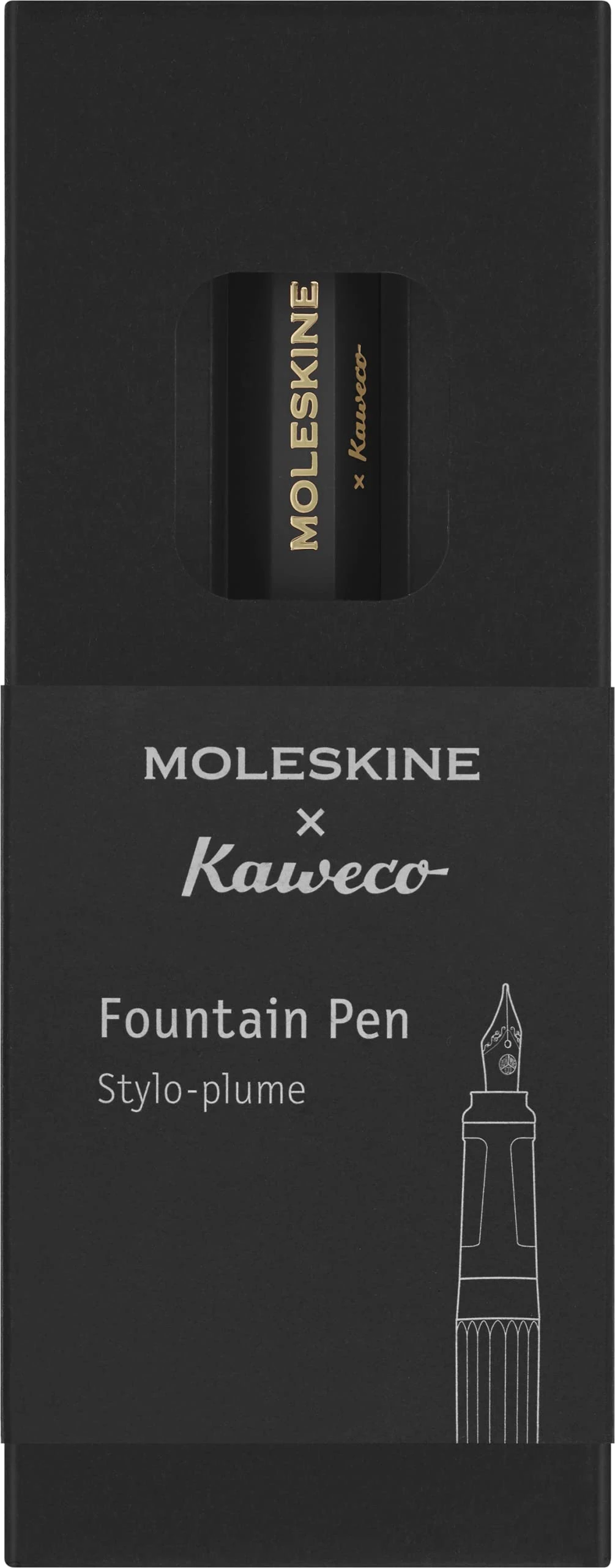 Moleskine x Kaweco Fountain Pen in ABS plastic with Gold-Plated Size M Nib for Writers, Note-Takers, Blue Ink Cartridge Included, Color Black