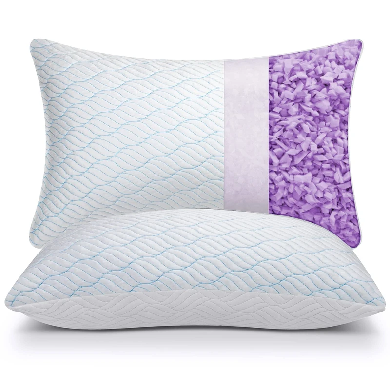 WISHSMILE ZASTION Cooling Shredded Memory Foam Pillows for Sleeping Cool Cold Pillow Queen Size Set of 2 with Zipper, Adjustable Firmness to Hot, Side, Back and Stomach Sleepers, 2 Pack, 20x30 - Image 1