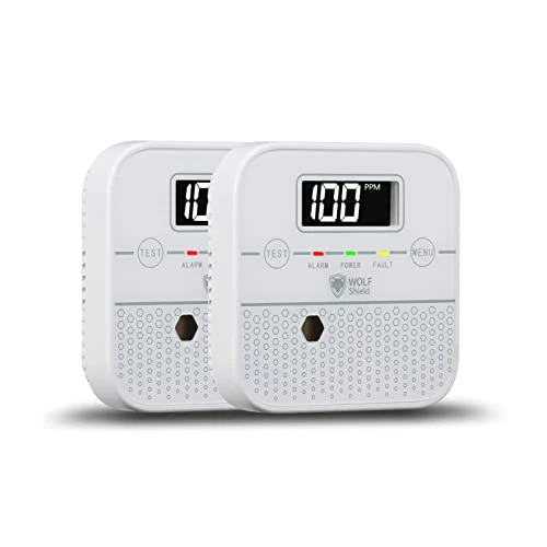WOLF SHIELD Carbon Monoxide Alarm Two Pack Carbon Monoxide Detector 10 Year Sealed Battery with Digital Display Mute and Self-test Buttons Wall Mounted for Home Campervan Caravans and more,White