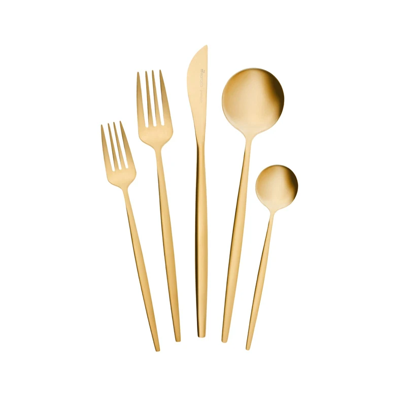 Karaca Orion 30-Piece Stainless Steel Cutlery Set for 6 People, Matte Gold Finish, Modern Flatware for Dinner, Dessert, and Serving
