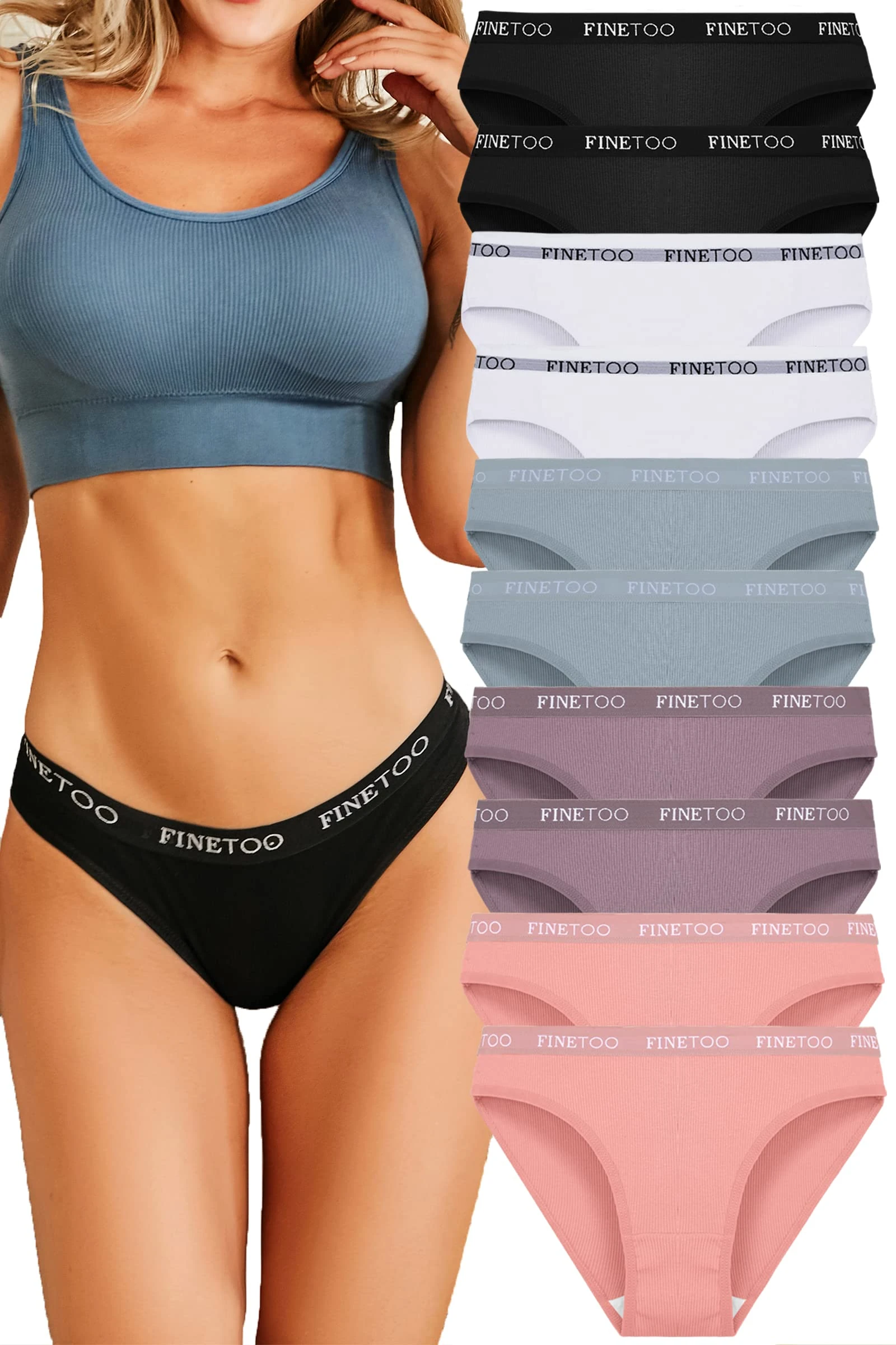 FINETOO Pack of 10 Cotton Briefs Women's Breathable Underwear Logo Sports Underwear Soft Sexy Underwear Sexy Underwear Sports Belt Bikini Multipack S-XL