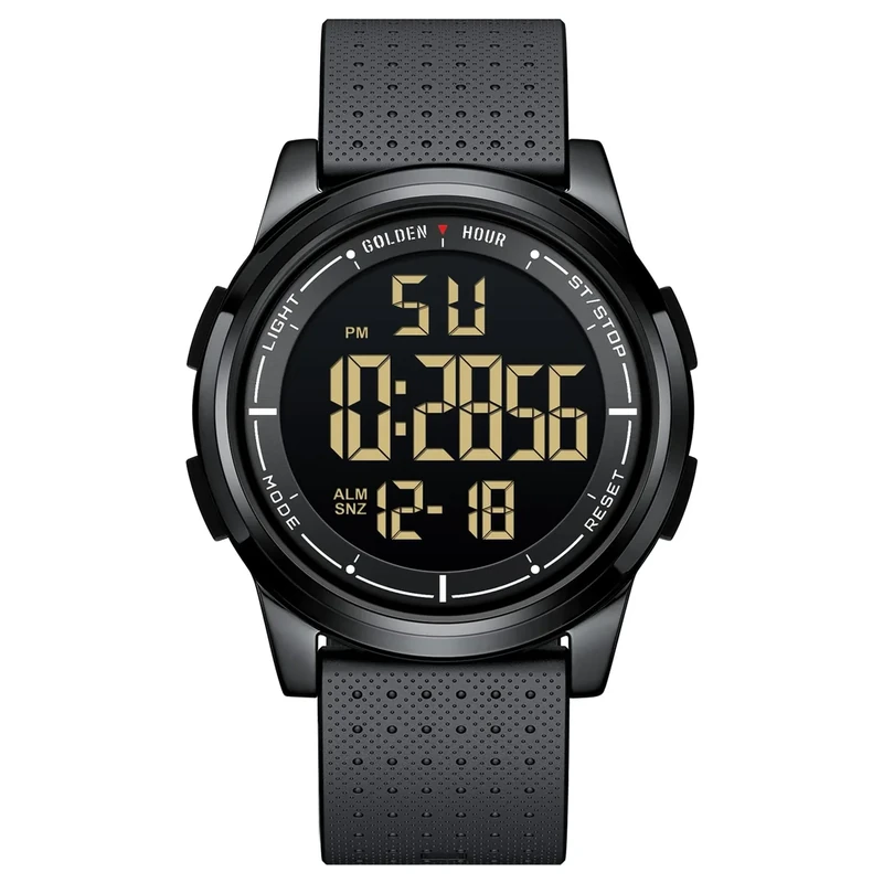 GOLDEN HOUR Ultra-Thin Minimalist Sports Waterproof Digital Watches Men with Wide-Angle Display Rubber Strap Wrist Watch for Men Women