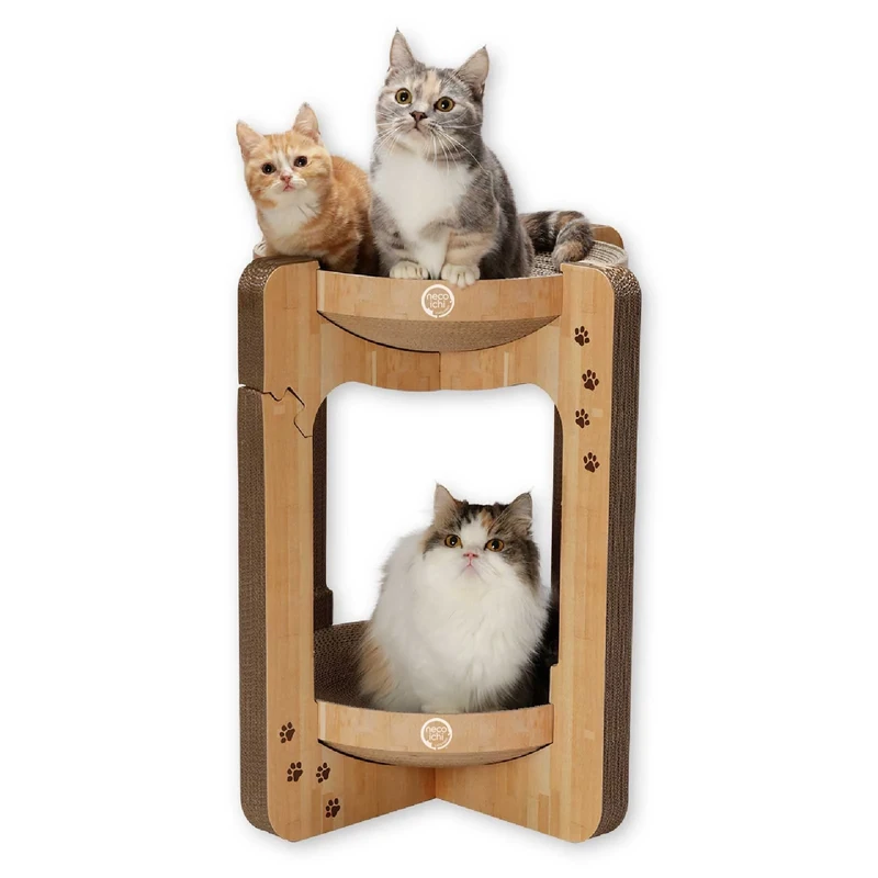 Necoichi Cozy Cat Scratcher Bowl, 100% Recycled Paper, Chemical-Free Materials, No.1 sellr in Japan! (Tower (Oak), XL)
