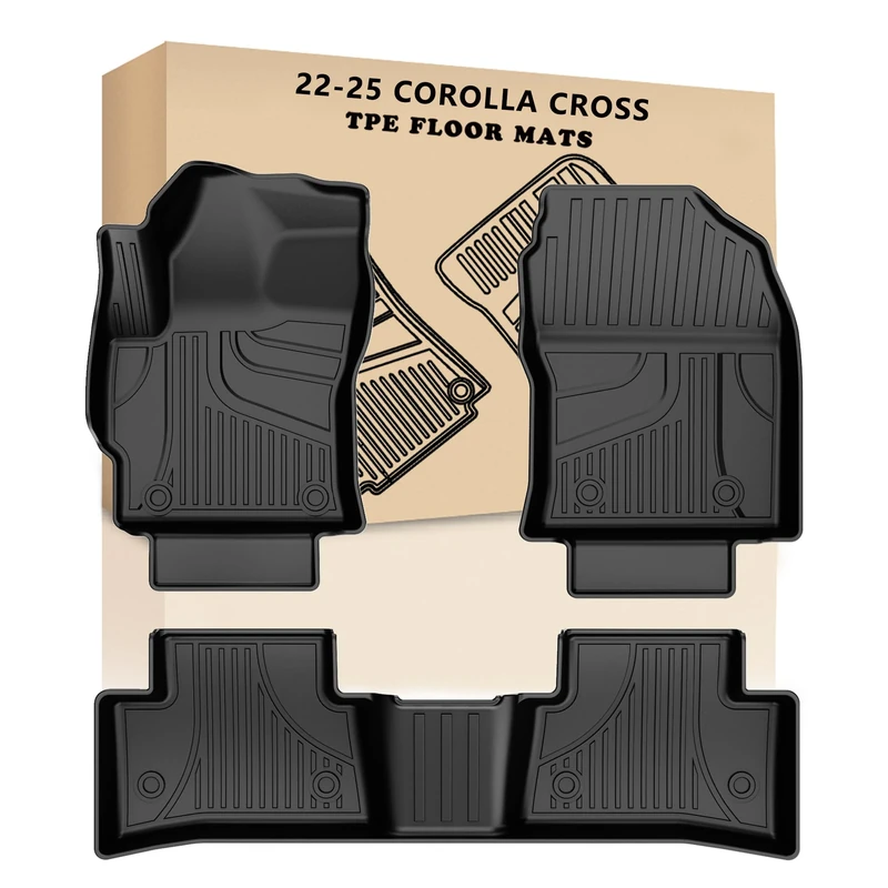 AOMSAZTO All Weather Floor Mats Compatible with 2022 Toyota Corolla Cross, Heavy Duty TPE All Weather Car Floor Mats, Anti Skid Car Mats,1st & 2nd Row Full Set Rubber Floor Liners
