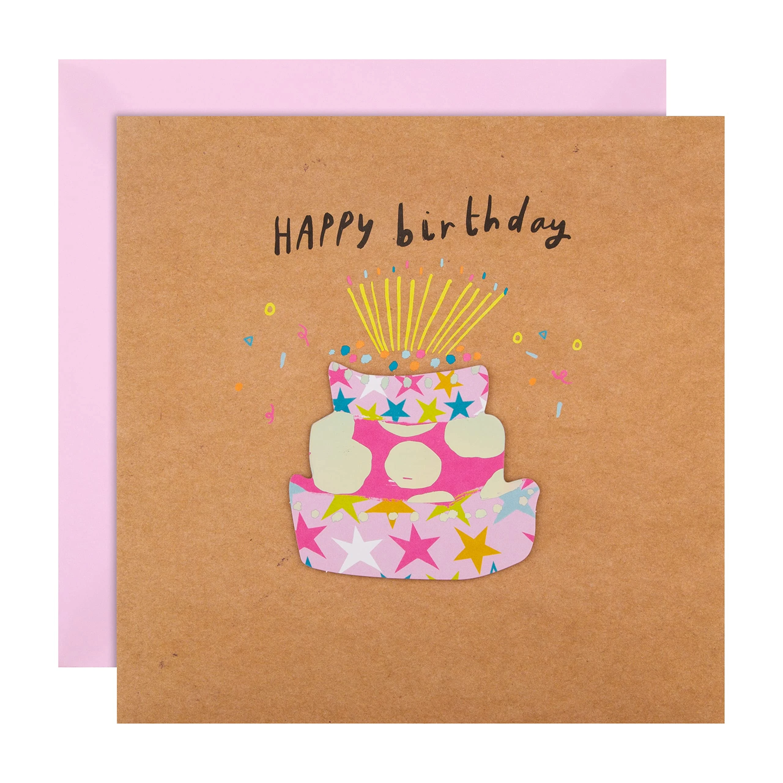 Hallmark Birthday Card, Fun & Colourful Cake Design, for Friend, Kraft, Pink