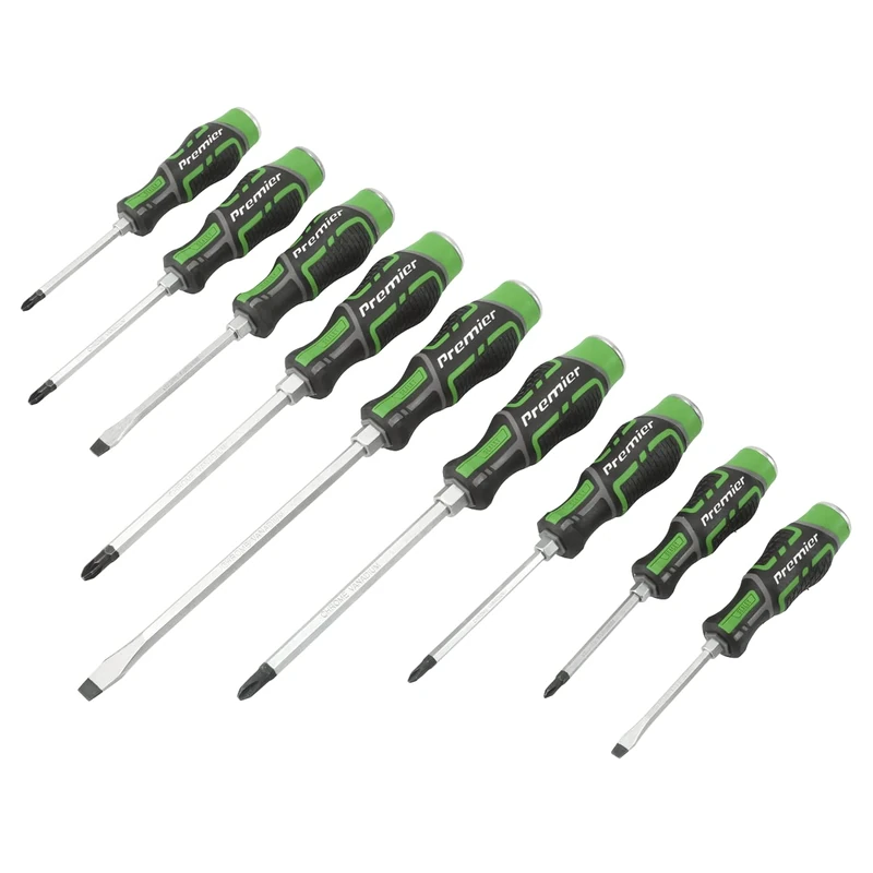Sealey Hammer-Thru Screwdriver Set Hi-Vis Green, 9pc AK4941HV