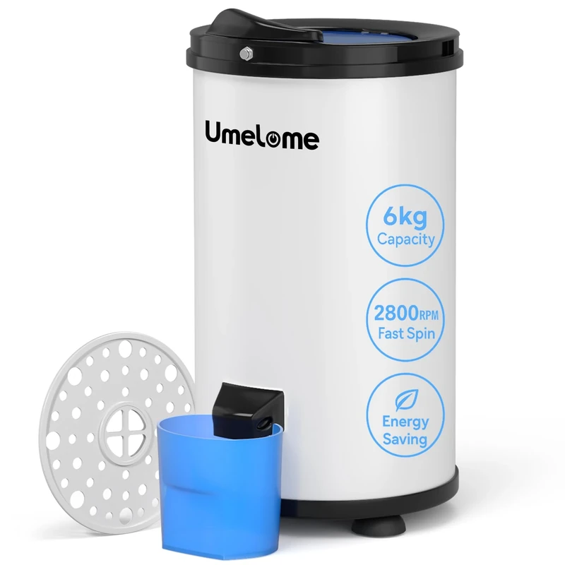 Spin Dryer 6kg by Umelome, Energy&Power Saving Spinner 2800 RPM Clothes Dryer, Energy Efficiency Class: A+++, Gravity Drain dryer, White [Energy Class A+++]