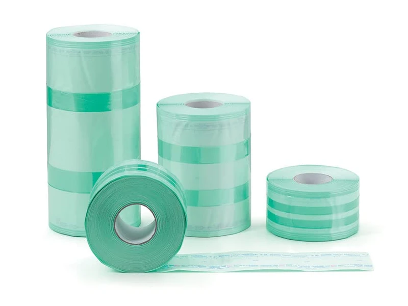 Eline Side Pleat Rolls for Steam Sterilisation or ETO in Kraft Paper and Medical Foil, Reinforced Side Welds, Coloured Indicators, Dimensions 150 x 25 mm, 4 Rolls of 100 m
