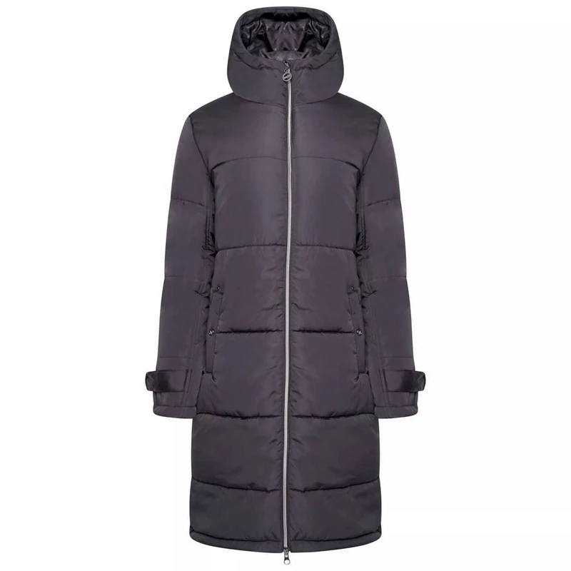 Dare2b Reputable Long II Womens Long Coat Jacket water repellent recycled fabric - full zip with 2 low zipped pockets, hood and adjustable cuffs