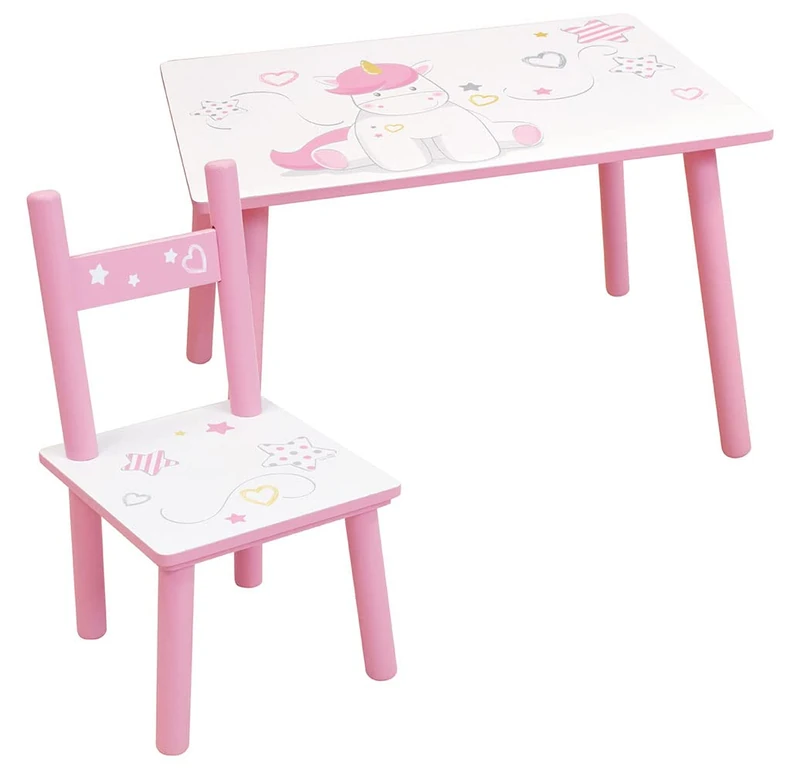 Fun House 713527 Unicorn Table 41.5 x 61 x 42 cm with Chair H.49.5 x W31 x D31.5 cm for Children