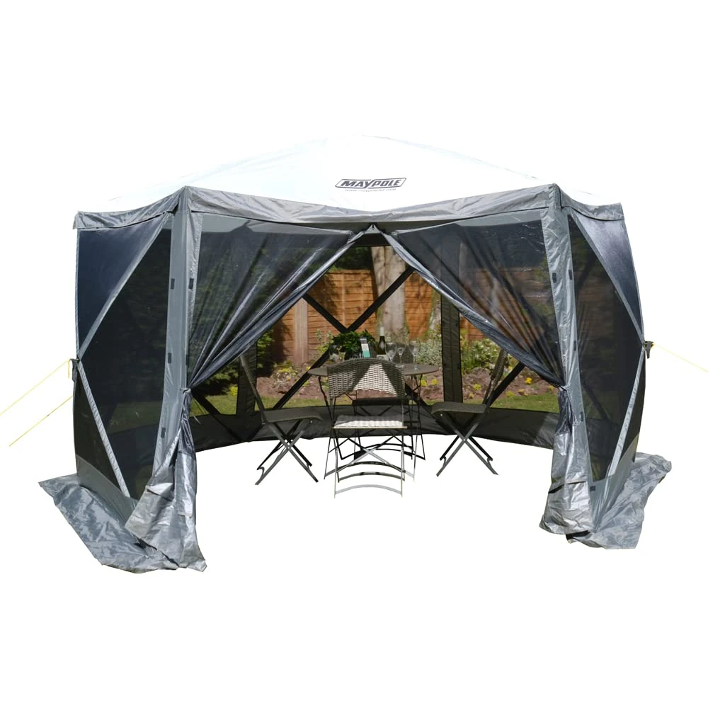 Maypole 6 Sided Pop-Up Screenhouse, Water Resistant Gazebo With Mesh Side Walls For Patios And Gardens