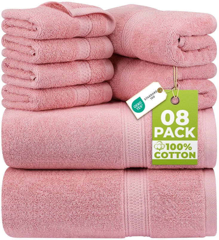 Utopia Towels 8 Piece Towel Set - 2 Bath Towels, 2 Hand Towels and 4 Washcloths Cotton Hotel Quality Super Soft and Highly Absorbent (Dusty Pink)