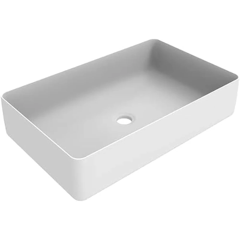 ERCOS Rectangular Ceramic Countertop Washbasin, Bathroom Basin, Matt White, Without Overflow, Dimensions 580 x 360 mm