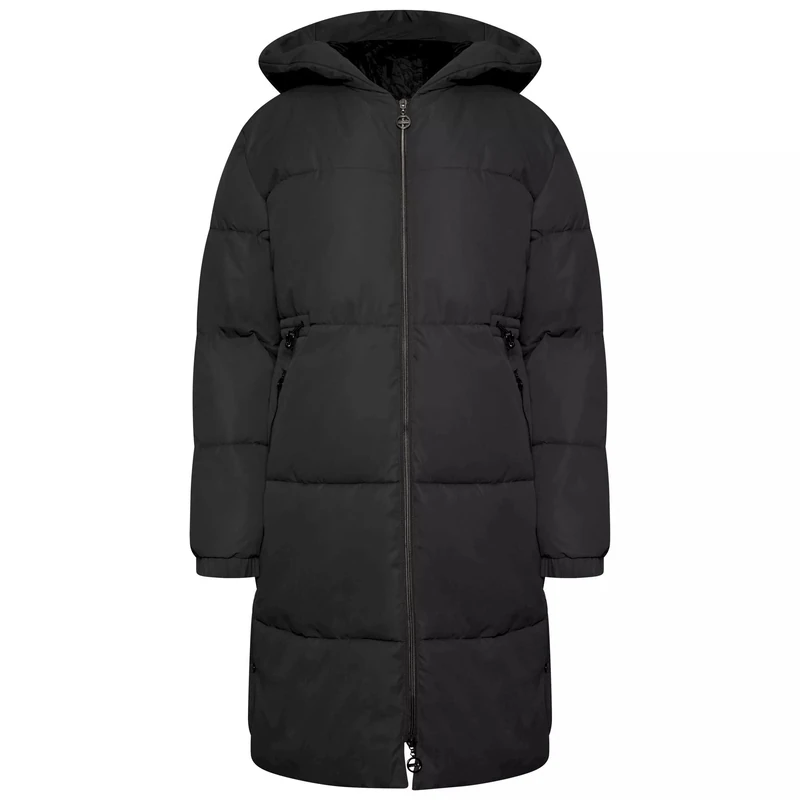Dare 2b Indulgent Jacket Womens Long Coat Jacket water repellent recycled fabric - full zip with 2 low zipped pockets, hood and elasticated cuffs - Image 1