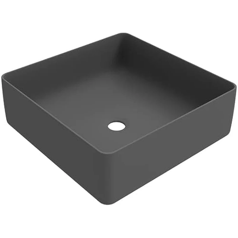 ERCOS Square Ceramic Countertop Washbasin, Bathroom Basin, Matt Grey, Without Overflow, Dimensions 416 x 416 mm